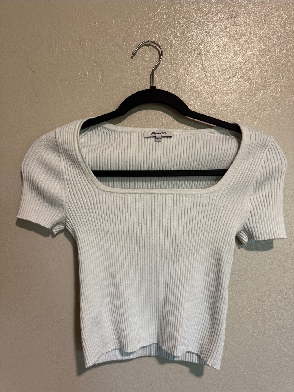 Madewell Cream Ribbed Square-Neck Short Sleeve Top